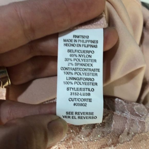 Blush Pink Lace Dress with Rhinestone Waist Dress - Picture 7 of 8